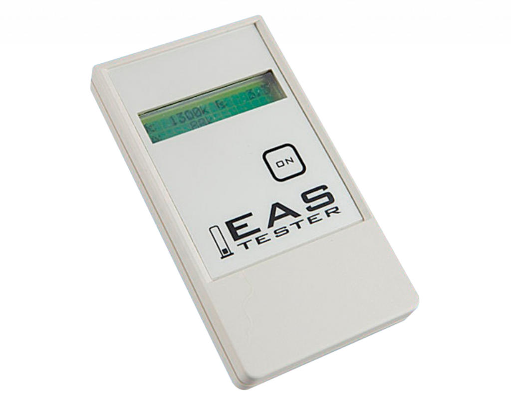 The EAS Tester: a must have for every technician installing RF electronic article surveillance systems. Within a fraction of a second, the EAS Tester provides you with instant information about the systems' center frequency, the sweep width and the sweep frequency, all on one display.